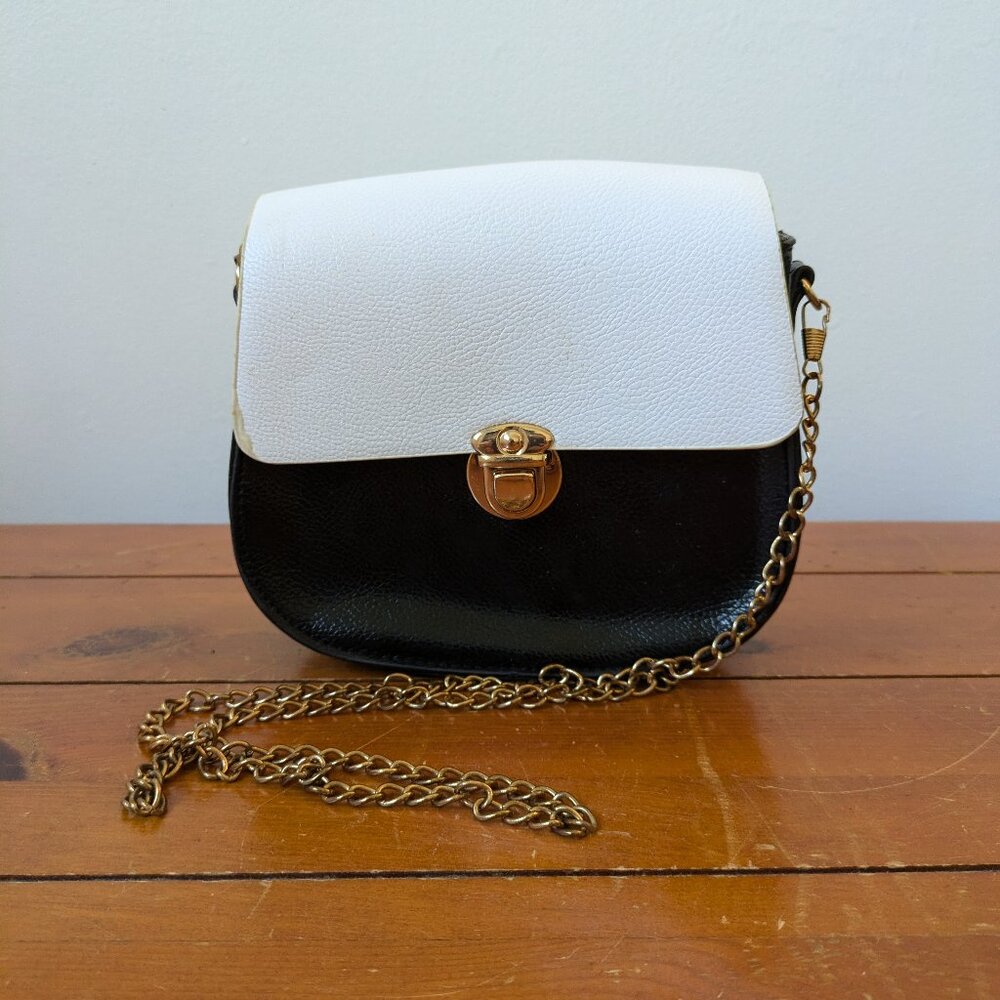 Black White Clutch with Gold Chain